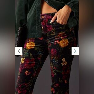 EUC Pilcro Anthropology Mid-Rise Velvet Skinny Jeans Pants Black Floral size 30